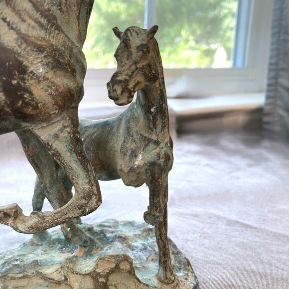 Maitland-Smith Bronze Horse Sculpture, Mare & Foal Statuette, Green Patina Brass - Picture 4 of 10